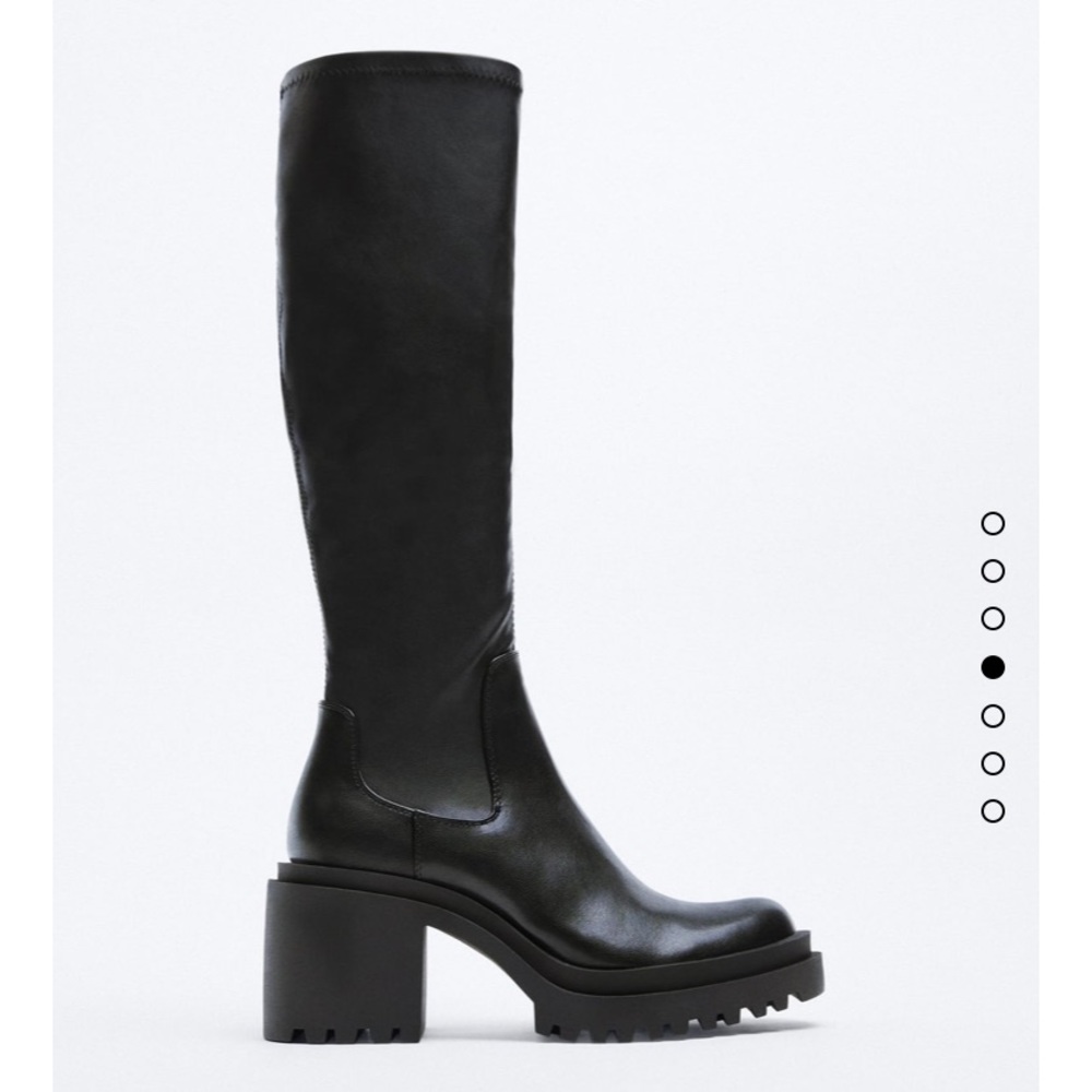 Fitted knee high heeled combat chunky boots Zara 6.5